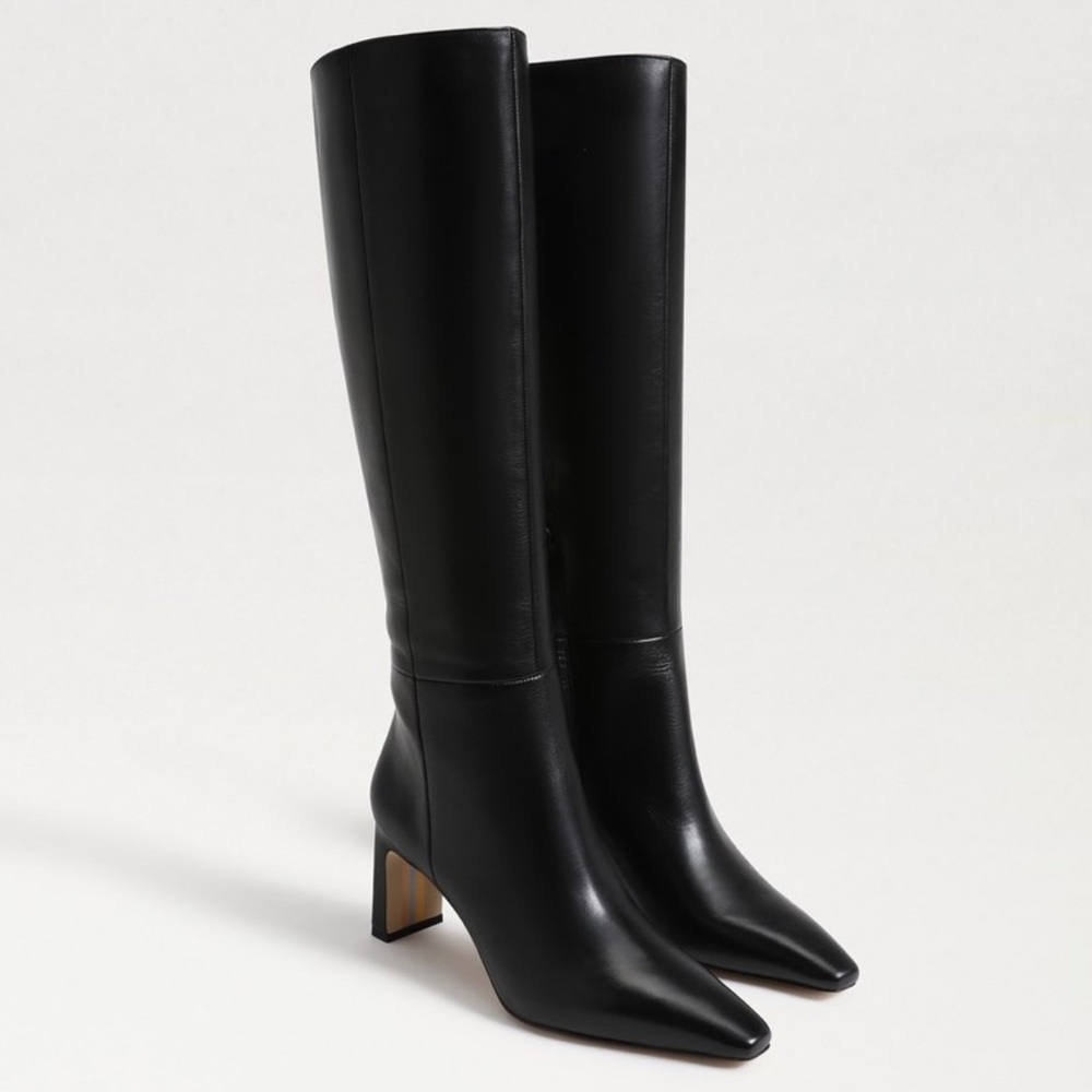 7 Wide Calf Sam Edelman Womens Sylvia Knee High Boots Black Leather Pointed Toe